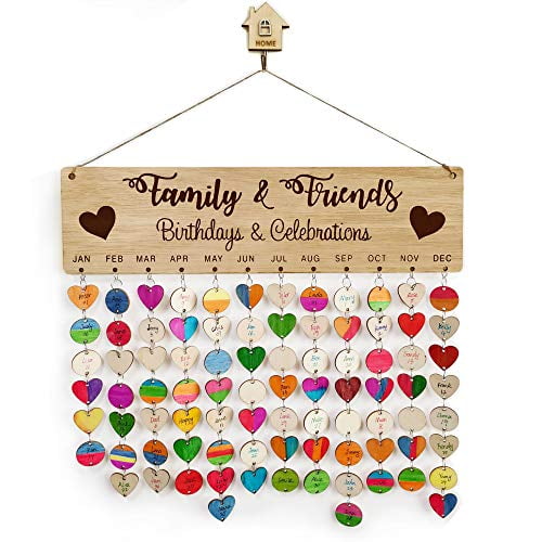 Family Calendar Board Birthday Reminder Hanging Sign& 100pcs Wooden Slices 